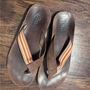 Chaco Brown Flip-Flops with Multicolor Straps